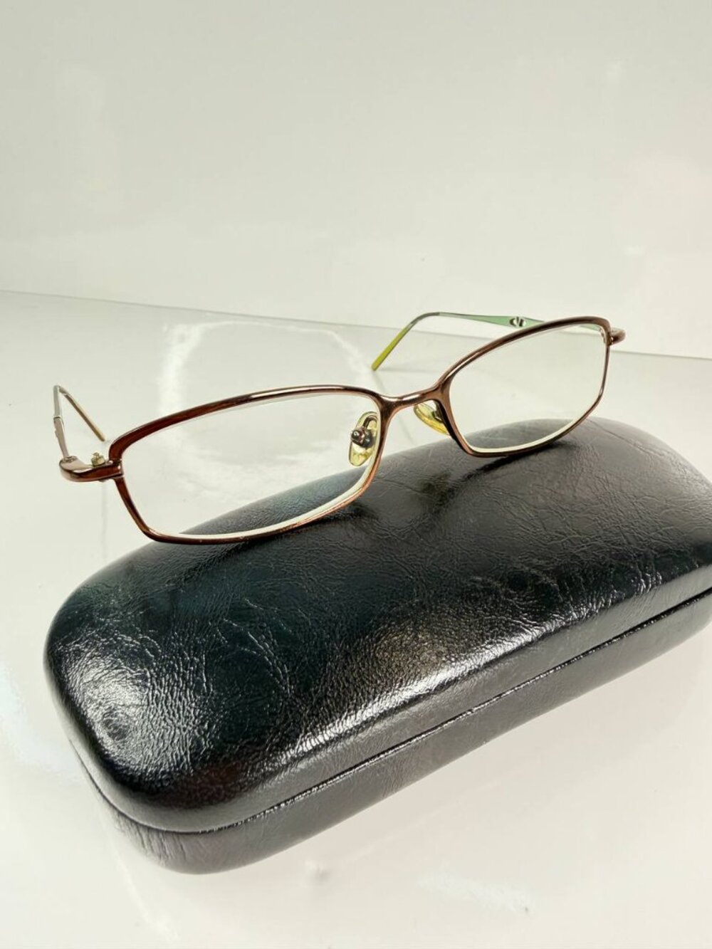 Vintage Valentino Eyeglasses Brown Metal Green Crystal Rhinestone Frame 130mm